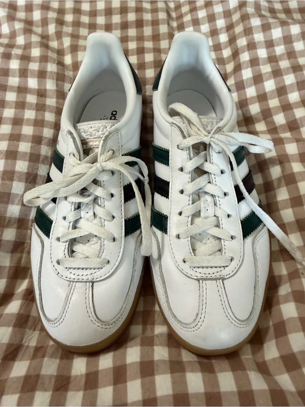 Adidas gazelle White Sneakers with Dark Green & Black Stripes
